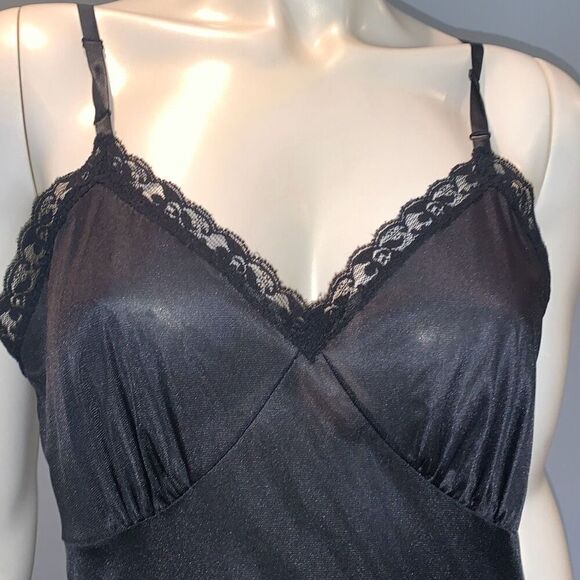 Vintage Slip Dress Black Lace Lingerie Sliperfection Nylon Tricot Antron III - Picture 4 of 11